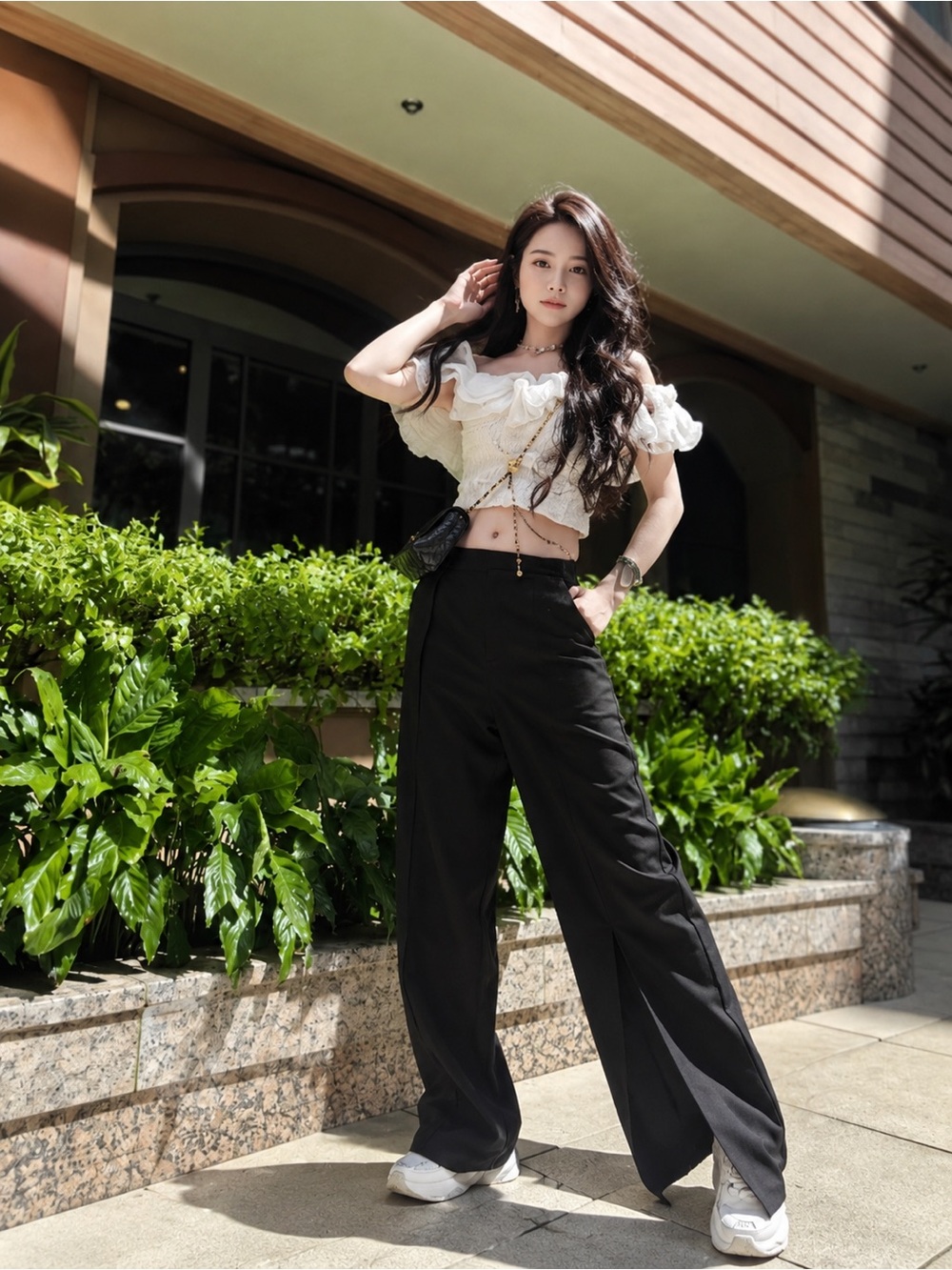 White Off-Shoulder Ruffle Eyelet Crop Top